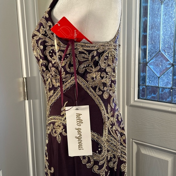 Dancing Queen Purple and Gold Embellished Halter Gown - Picture 12 of 16